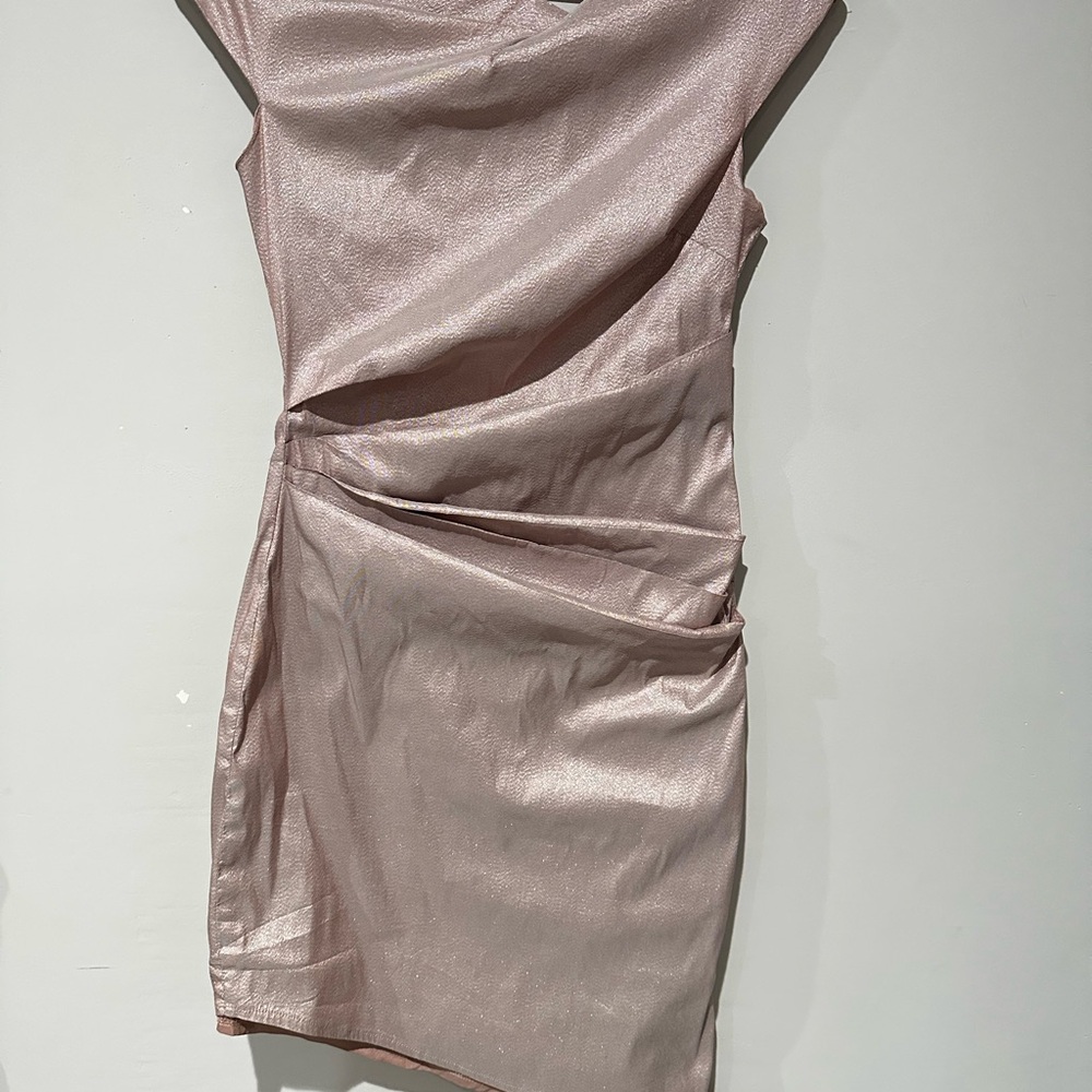 Teri Jon Rickie Freeman Dress 6 Blush Metallic Rushed Cocktail Wedding Guest